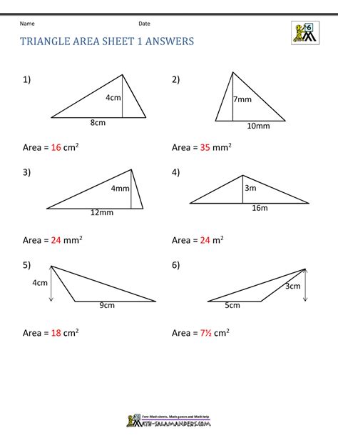 Triangles Area Worksheet