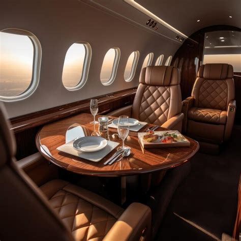 Premium AI Image | Private plane interior with wooden tables and ...