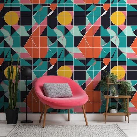 Premium AI Image | A minimalist geometric patterned wallpaper in the living room