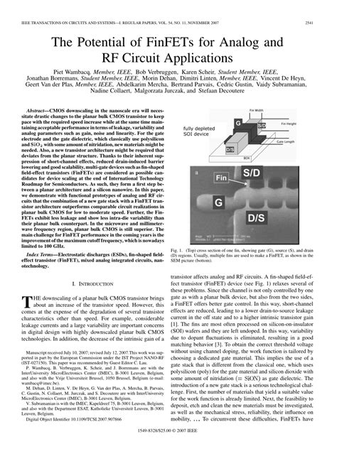 (PDF) The Potential of FinFETs for Analog and RF Circuit Applications