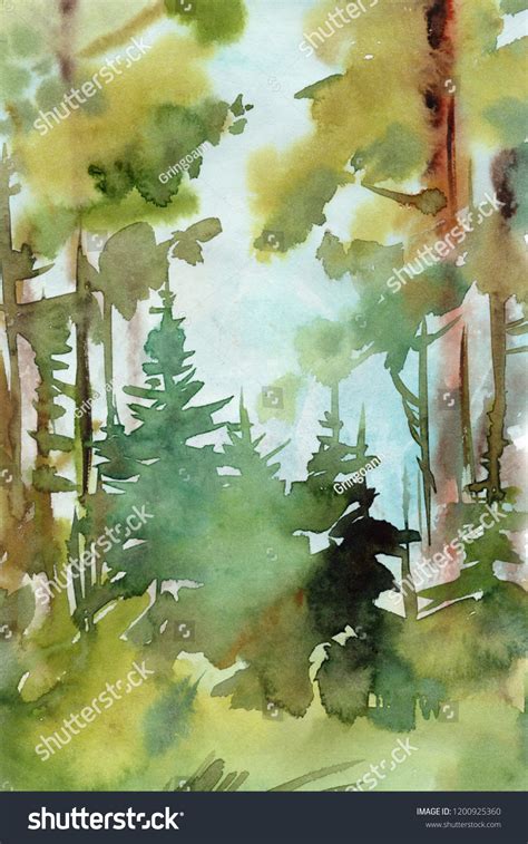 Watercolor Scenic Background Abstract Forest Landscape Stock ...