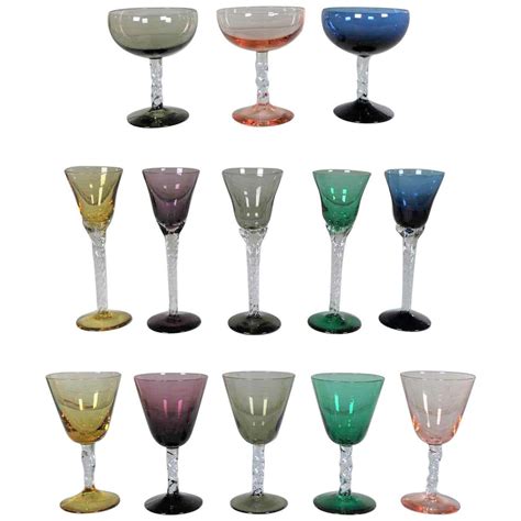 Set of 13 Pieces Multi Color Stemware in Three Sizes with Twisted Clear ...