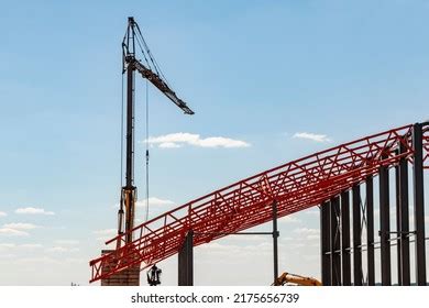 Installation Metal Trusses Frame During Construction Stock Photo ...