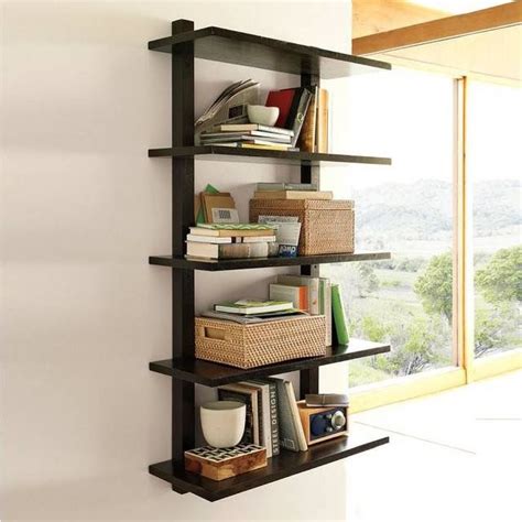 West Elm Wall Mounted Bookcase Sleek Storage Wood | Modern wall shelf, Bookshelf design, Wall ...