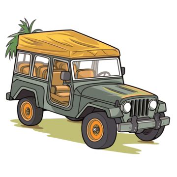 Safari Jeep, Sticker Clipart Vintage Jeep Cartoon Vector Drawing, Sticker, Clipart PNG and ...