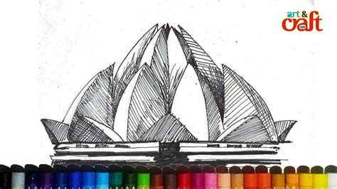 Lotus Temple, New Delhi #Drawing step by step easily for kids - YouTube