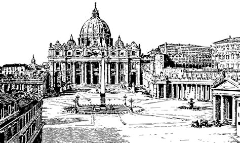 St. Peter's and the Vatican Palace, the largest church in the world, vintage engraving. 13484594 ...