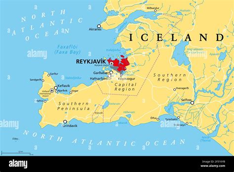 Iceland, Capital Region and Southern Peninsula, political map ...