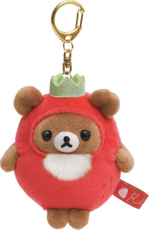 Rilakkuma Strawberry Party Chairoikoguma Brown Bear Mascot Holder Doll ...