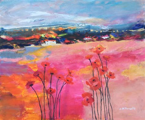 Poppies in Tuscany | Semi Abstract Landscape, Contemporary Oil Painting | JudithDonaghy- Artist ...