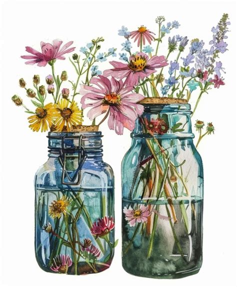Mason Jar Wildflower Art Print Free Stock Photo - Public Domain Pictures