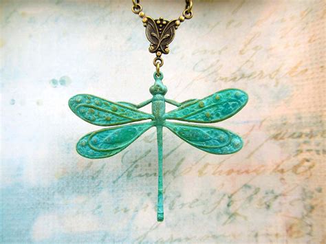 Art Nouveau Jewelry Dragonfly Necklace Patina Dragonfly | Etsy