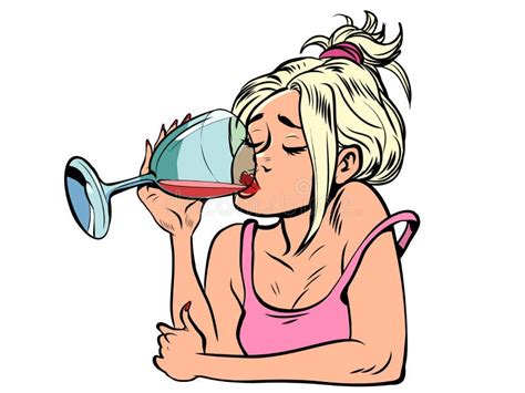 Beautiful Woman Drinking Red Wine from a Glass. Lonely Evening Stock Vector - Illustration of ...