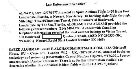 FBI Summary About Alleged Flight 93 Hijacker Saeed al-Ghamdi (Communication Accounts) | 9/11