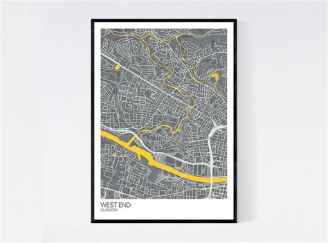 West End Glasgow City Map Art Print Many Colours 350gsm - Etsy