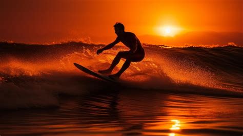 Premium AI Image | Coastal Beauty Unleashed Capturing the Iconic Surfing Silhouette at Sunset