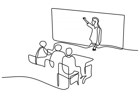 Download Continuous one line drawing of a teacher explaining at classroom for free | Line ...