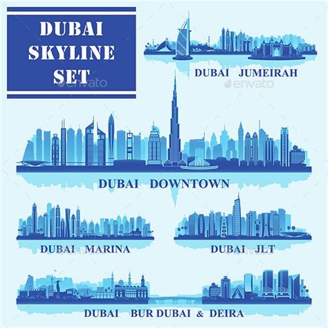 Set of Dubai Districts Construction Business Cards, Building ...