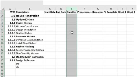 How to create a Gantt Chart in MS Excel, using Work Breakdown Structure (WBS): Project ...