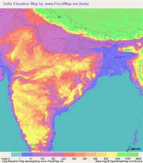 India Elevation and Elevation Maps of Cities, Topographic Map Contour