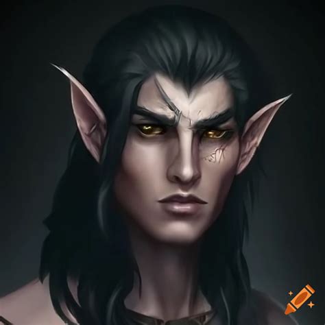 Dark-haired male elf with raven wings and dual elven swords