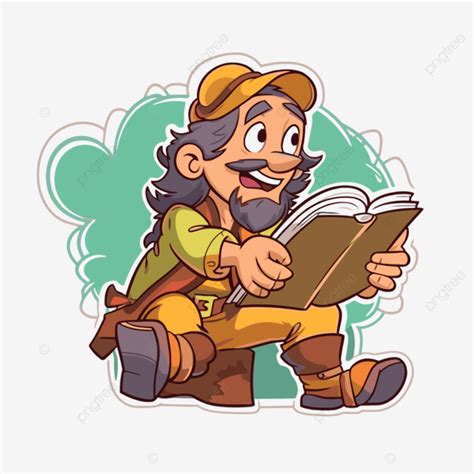 Cartoon Portrait Of A Pirate Sitting And Reading A Book Vector, Storyteller, Sticker, Cartoon ...