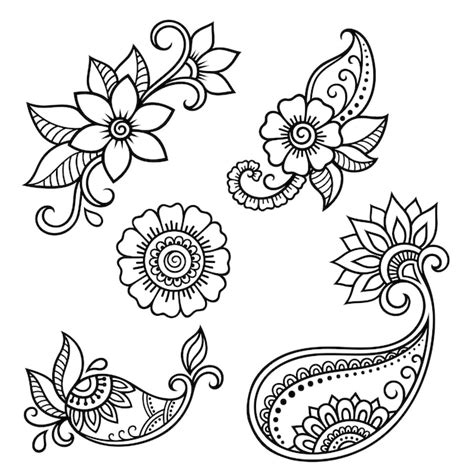 Premium Vector | Set of mehndi flower pattern for henna drawing and ...