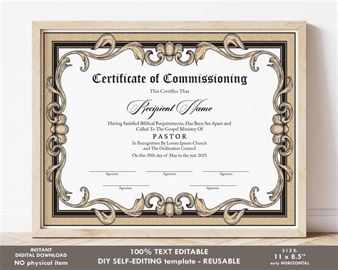 Editable Ordained Minister Certificate Template Commissioning - Etsy ...