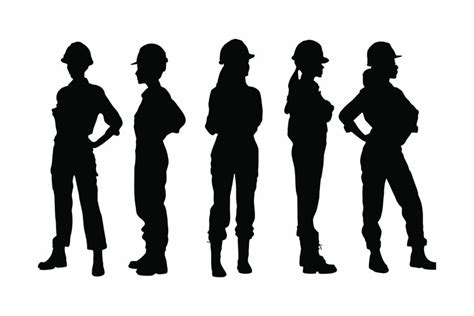 Female engineer and workers silhouette