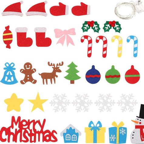 34pcs DIY Felt Christmas Tree Wall Hanging W/ LED String - Etsy