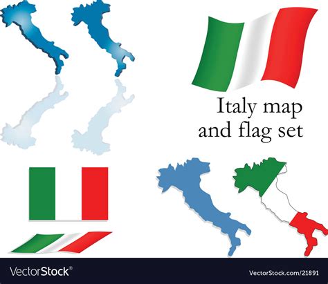 Italy map and flag set Royalty Free Vector Image