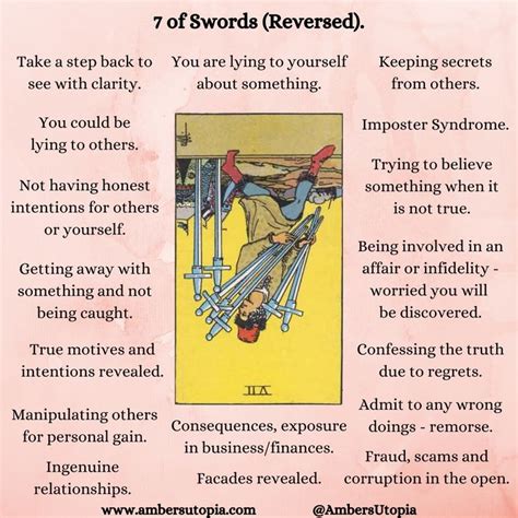 7 of Swords (Reversed) | Suit of Swords | Tarot Card Meanings. in 2021 ...