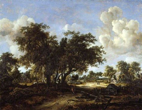 A Wooded Landscape with Cottages Painting | Meindert Hobbema Oil Paintings