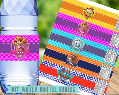 the paw patrol water bottle labels are shown