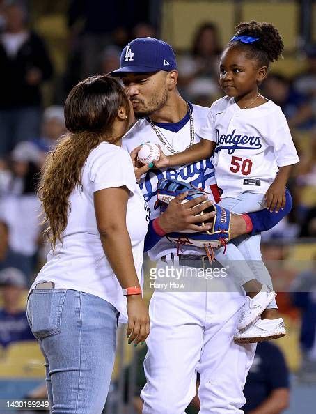 Mookie Betts with Wife and Daughter at Dodgers Game