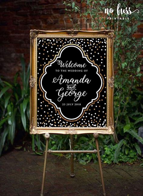 Printable Welcome Sign Black and Gold Sparkling Party | Etsy