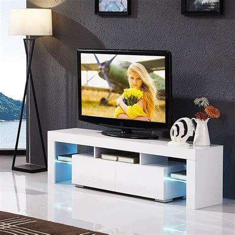 Modern TV Stand with LED Light Wood Television Stand Media Storage ...