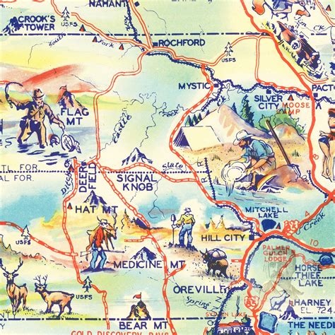 Black Hills National Park Map Art Vintage Print From 1940 | Etsy