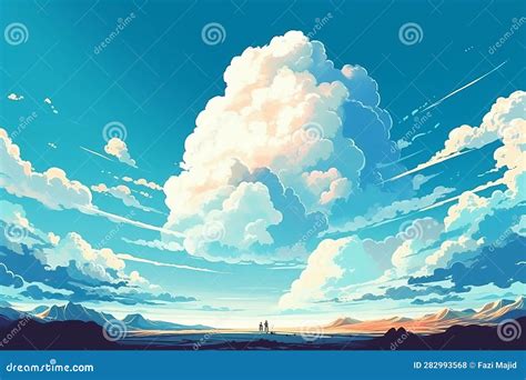 Blue Sky with Clouds. Blue Sky with Clouds in Manga, Anime, Comic Style. Digital Art Style ...