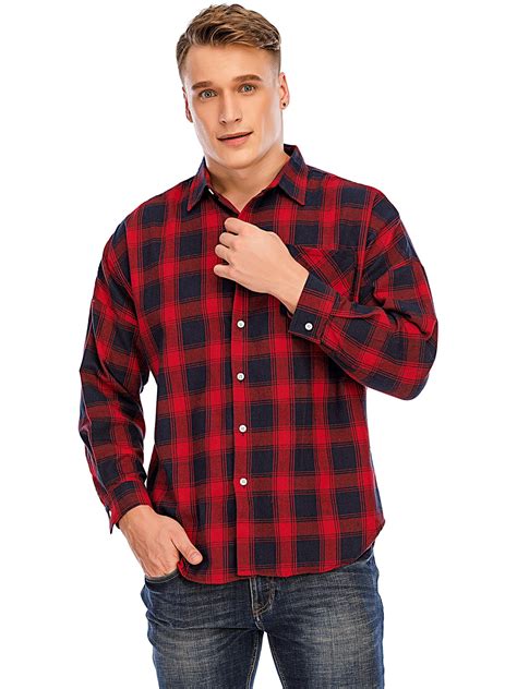 DODOING Men's Long Sleeve Flannel Shirts, Plaid Shirt Plaid Shirt Mens Button Down Shirt ...