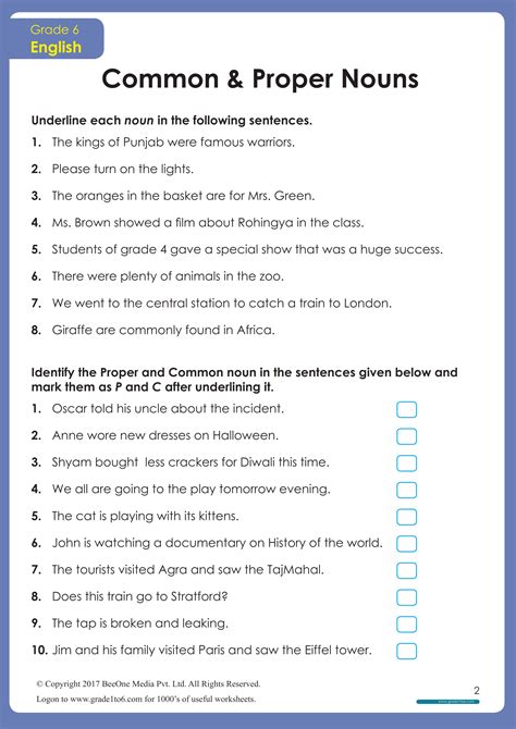 Common Proper Noun Worksheet For Class 2