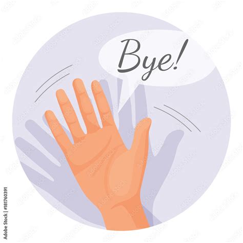 Hand waving goodbye vector illustration in round circle isolated Stock ...