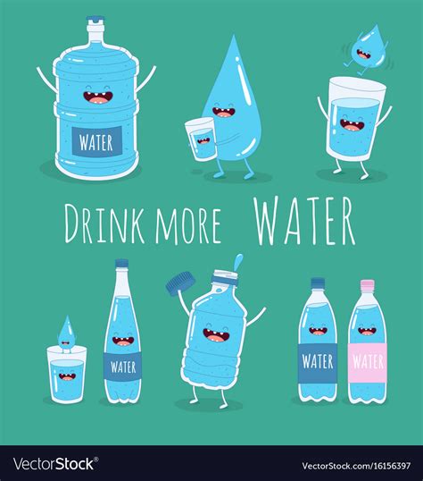 Water set funny big and small bottle of water Vector Image