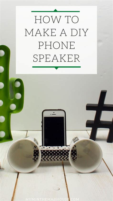 two speakers and a cell phone with the words how to make a diy phone speaker