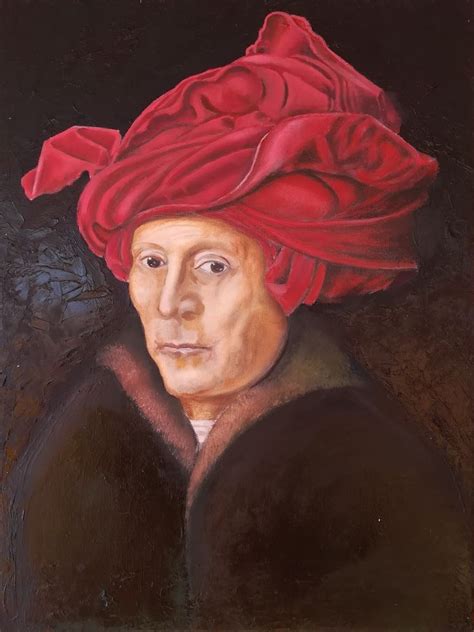 roter Turban von Jan van Eyck 15.Jhdt. 3 Portrait-Studien in mittelalterlicher Grisaille ...