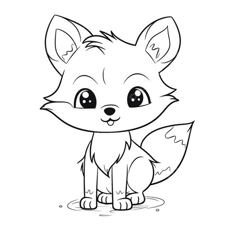 Cute Little Fox Coloring Pages Outline Sketch Drawing Vector, Fox Drawing, Wing Drawing, Ring ...