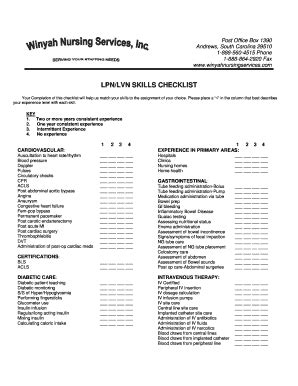 Lpn Skills Checklist - Fill Online, Printable, Fillable, Blank | pdfFiller