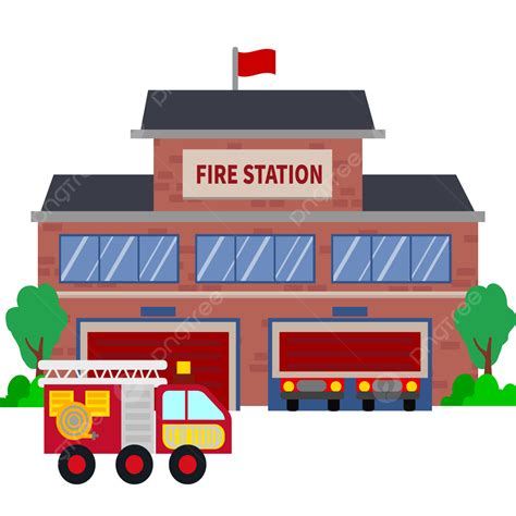 Fire Station Vector PNG Images, Fire Station Cartoon Building Fire Truck Combination, Fire ...