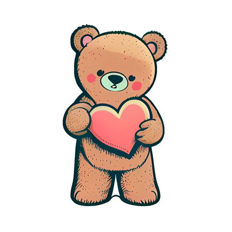 Cute Teddy bear holding heart cartoon isolated on a transparent background. Valentines day card ...