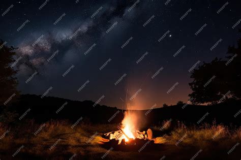 Premium AI Image | Campfire surrounded by twinkling stars in the clear ...